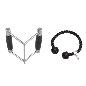 

2 Pcs Multi Gym Attachment: 1 Pcs Stirrup Home Grip Bar Workout Rubber Handle Seated Row Chinning Cable & 1 Pcs Tricep Rope Abdo