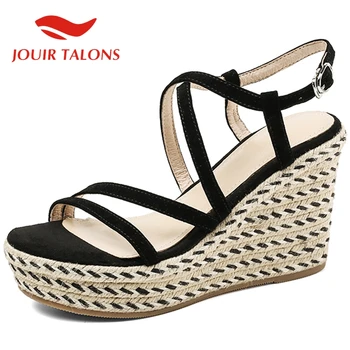 

JOUIR TALONS 2020 Dropship Flock Gladiator Women Sandals High Wedges Platform Peep Toe Narrow Band Pump Summer Dress Women Shoes