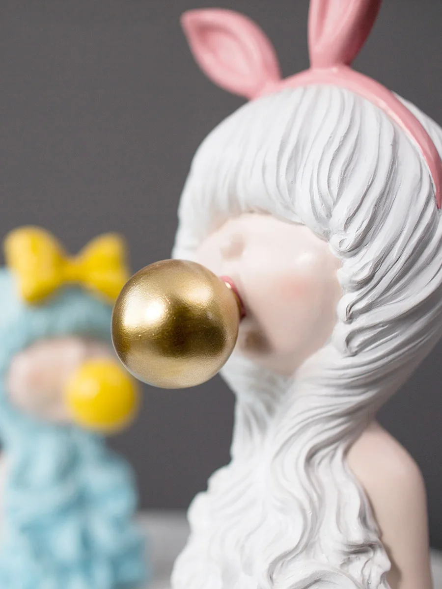 Modern Ins Style Gorgeous Girls Figurines With Crown/Bubble/Bow Ornaments Cute Girl Sculpture Room Decor Crafts Resin Statue NEW Modern Ins Style Gorgeous Girls Figurines With Crown/Bubble/Bow Ornaments Cute Girl Sculpture Room Decor Crafts Resin Statue NEW