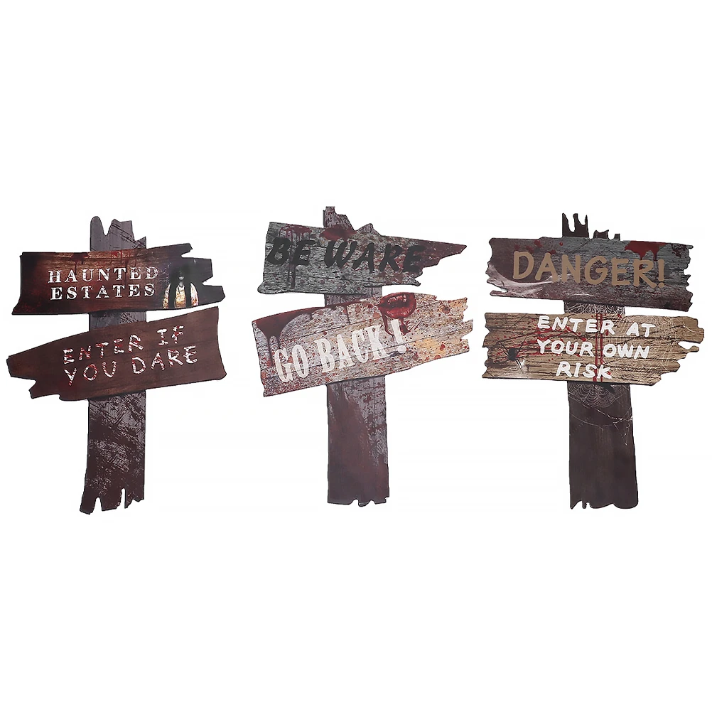 3pcs Halloween Decorations For Home Outdoor Halloweens Plastic Yard Signs Horrible Beware Props Guideboards Warning Sign Decor Party Diy Decorations Aliexpress