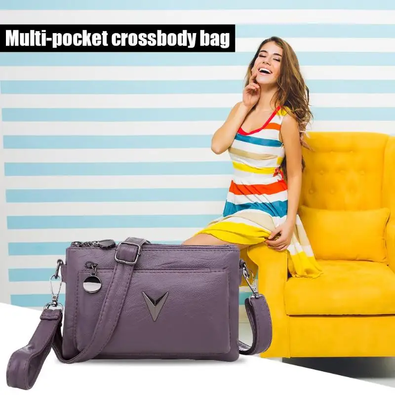 

Female Casual Leather Shoulder Messenger Bag Women Multi-pocket Fashion Crossbody Bag for Shopping Traveling Decoration