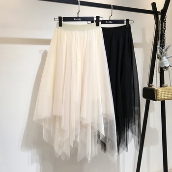 

2020 High Waist Long Tulle Skirt Women Irregular Hem Mesh Tutu Skirt Party Skirt For Women