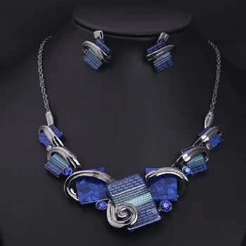 

Luxury Fashion Crystal Jewelry Set Statement Necklace Set Earrings Classic Blue Resin Jewelry Sets Women Nickel Free Duftgold