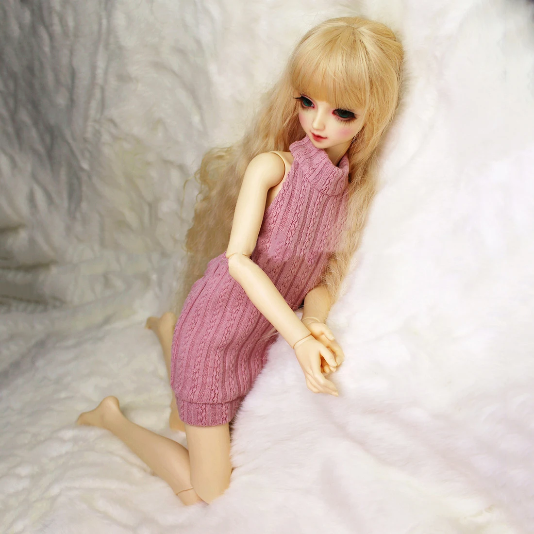 

Knit Vest Clothes Set Doll Accessories for 1/4 BJD Dolls - Pink No Doll