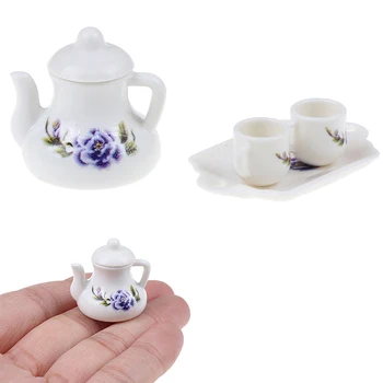 

1:12 Doll house miniature chintz flower cups pot plate set decor furniture toy