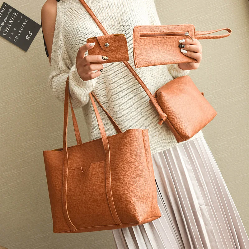 

2017 New Style Korean-style Embossed Leather Four-piece Set One-Shoulder Cross-body WOMEN'S Bag Versatile Picture Big Bag