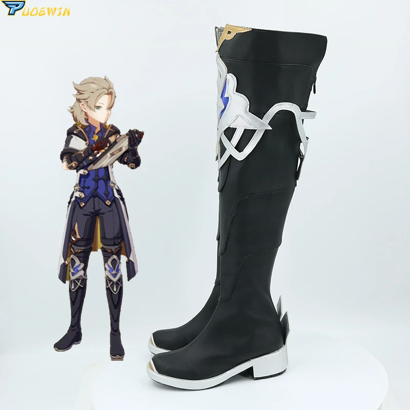 SBluuCosplay Genshin Impact Albedo Black Cosplay Shoes Boots Halloween Carnival Cosplay Costume Accessories Version 2 greek goddess costume