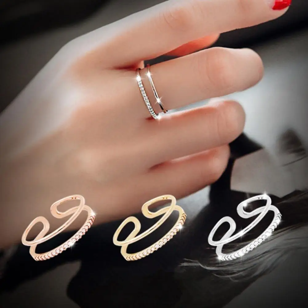 

2019 New Arrival Women Double Layer Cubic Zirconia Inlaid Adjustable Open Finger Ring Jewelry rings for women wedding rings love
