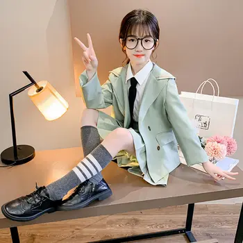 

2020 Autumn Winter Children's Skirt Set Girl Long Sleeve Blazer And Pleated Skirts Two Piece Casual Girls Outfits Kids Suit W790