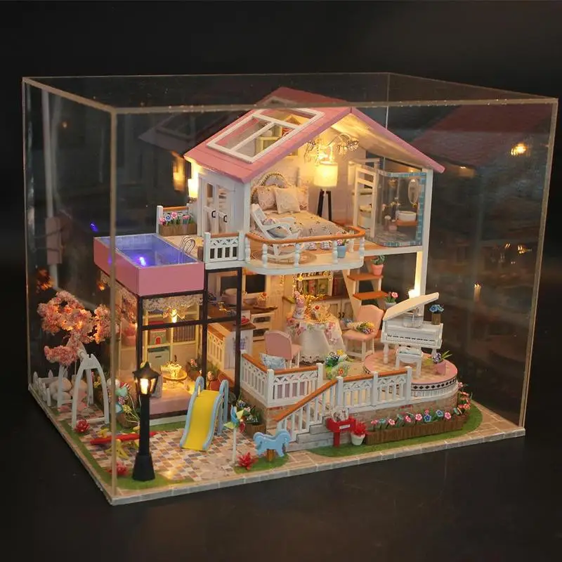 Мини VIP вилла игрушка кукольный домик сцена аксессуары DIY светодиодный светильник кукольный домик Миниатюрная модель кабины карманная мебель С Пылезащитным покрытием