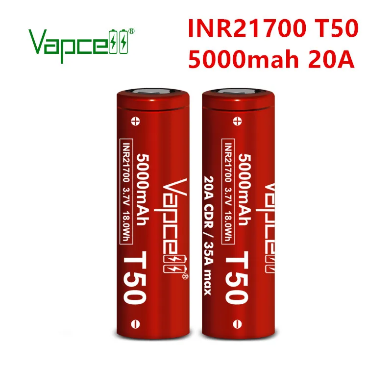 Оригинальный аккумулятор Vapcell INR 21700 T50 5000 мАч 20A 3 7 в литий-ионная аккумуляторная