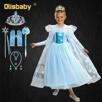 

Snow Queen 2 Winter Warm Sweater Girls Elsa Dress Christmas Fluffy Girl Elegant Turtleneck Dress Halloween Elza Anna Costume