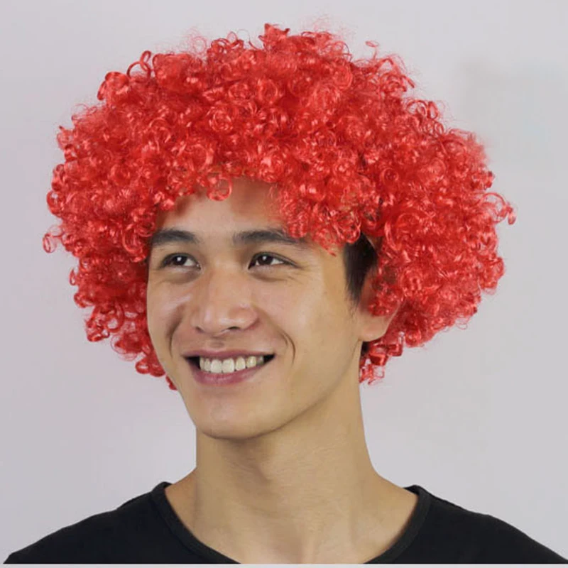 New Dress up Birthday Party Decoration Carnival Christmas Explosion Styles Wigs Curly Hair Football Fans Party Hats Headwear - Цвет: Red