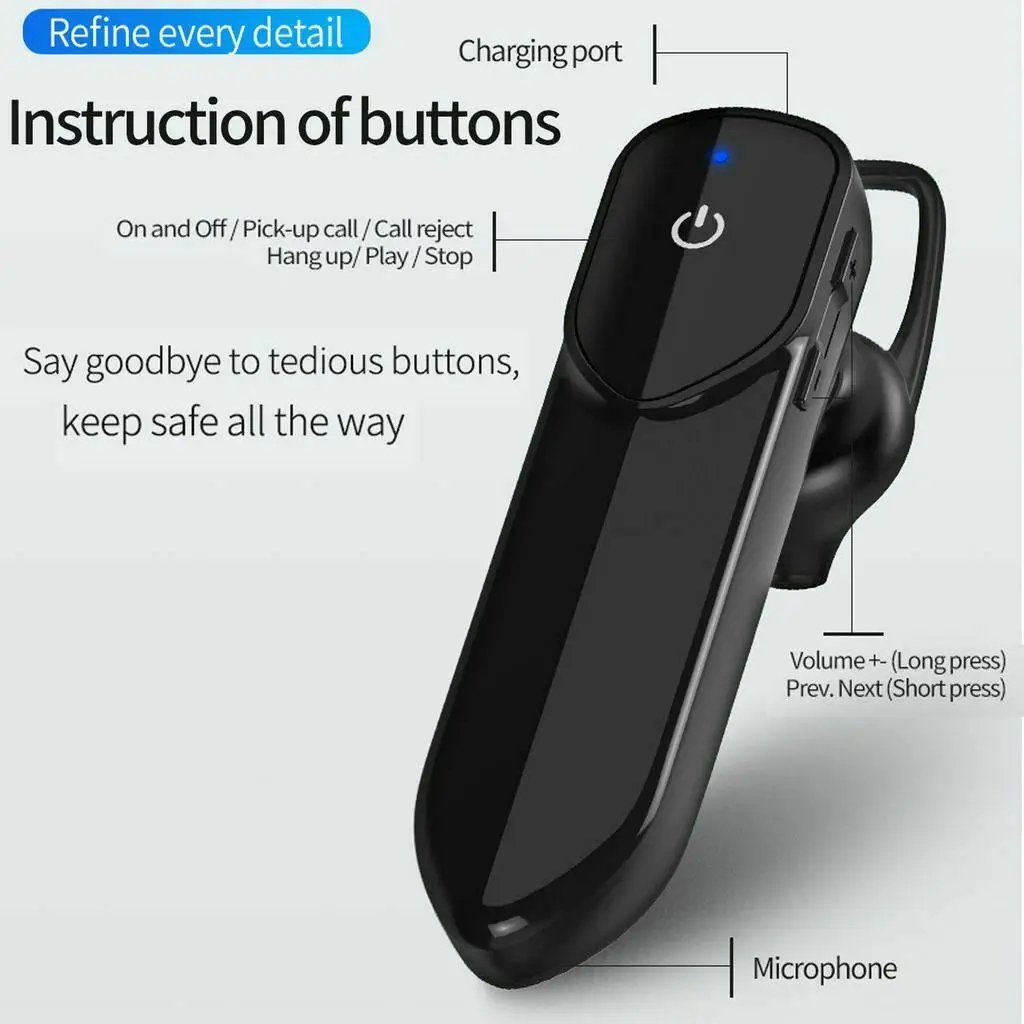 Noise Cancellation Wireless Bluetooth Earpiece Earphone Driving Earbud Handsfree for Android iPhone Samsung Galaxy Xiaomi LG