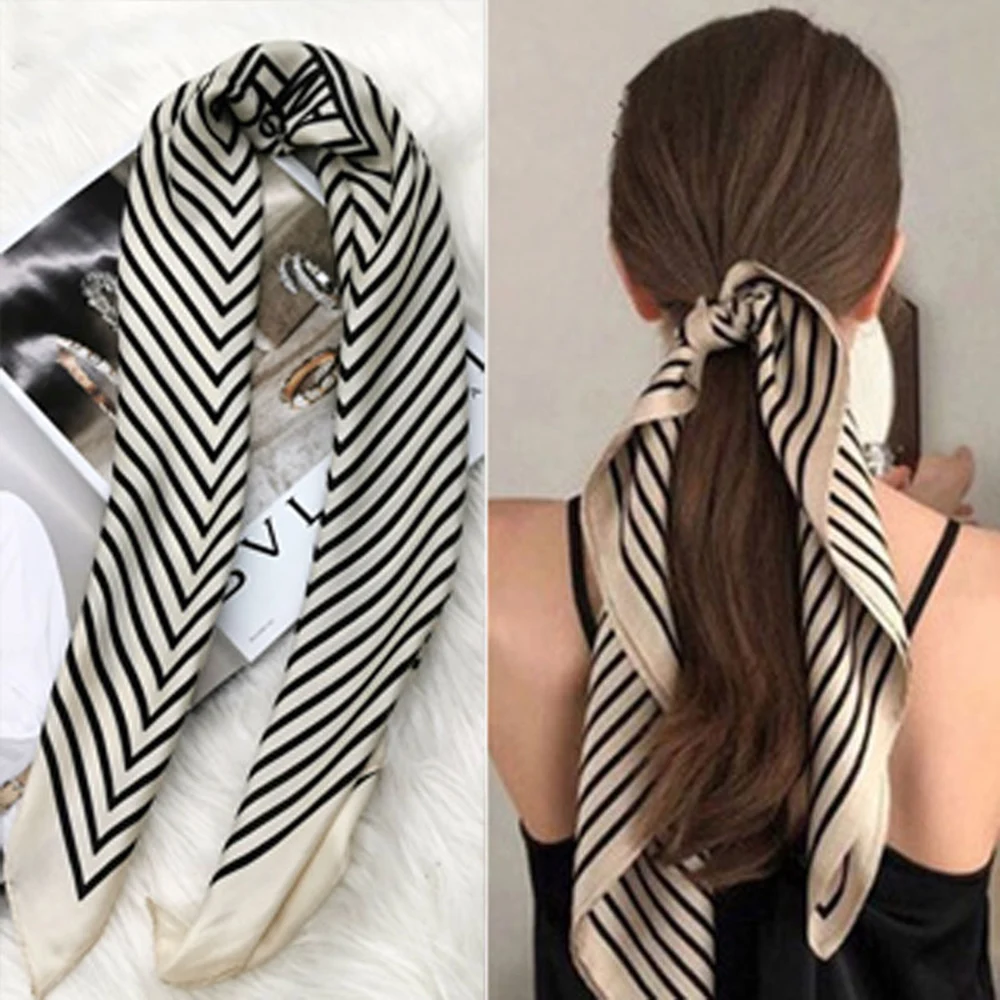 

Fashion Scarves Stripe for Women Shawl Print Silk Satin Hijab Scarf Female Bandana 70*70cm Luxury Square Shawls Scarfs Ladies