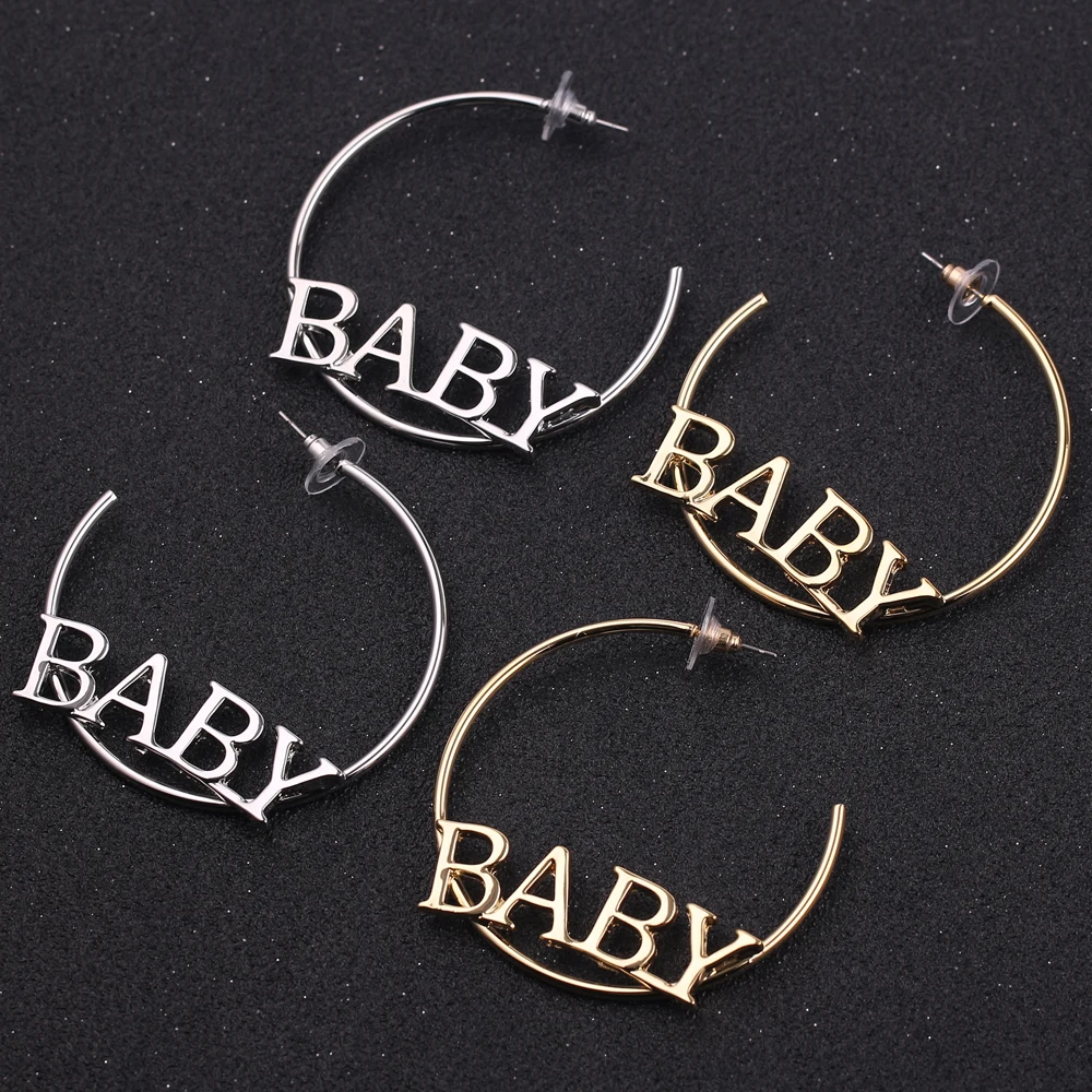 Big Circle Letters Baby Drop Earrings Hoop Bling Jewelry Earrings Lovers Circle...