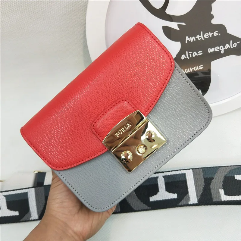 

2019 Spring/Summer New Arrivals Original FURLA Women's Bags,High Quality Two-Tone Furla Bags Red With Grey Color S & L Size