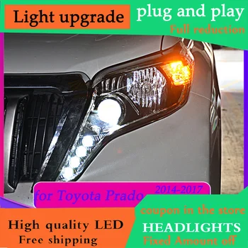 

DY_L Car Styling Head Lamp Care for Toyota Prado Headlights 2014-2017 Double Lens Bi-Lens Xenon LED DRL Day Running Light