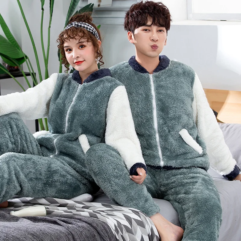 

(Photo Shoot) Couples Autumn & Winter Long Velvet Pajamas GIRL'S Students Young MEN'S Coral Velvet Thick plus Velvet Cardigan