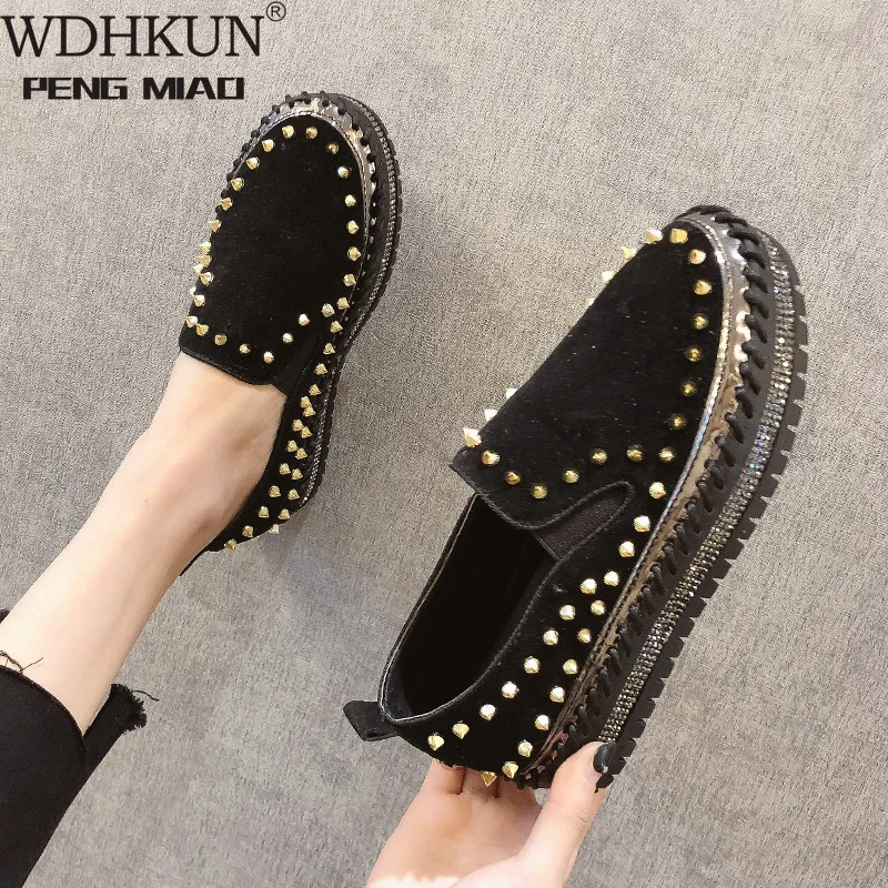 Women Casual Platform Sneakers Shoes Women's Slip-on Shoes Flats Loafers for Women White Crystal Creepers Shoe Woman