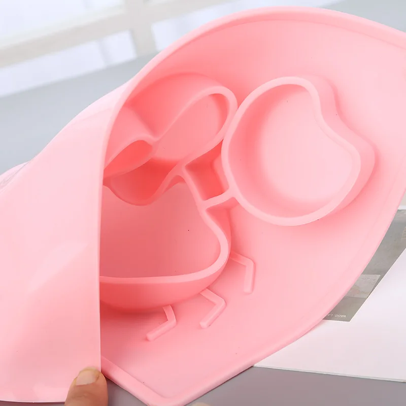 3pcs Baby Silicone Dining Plate Cartoon Whale Crab Toddler Tableware Set Children Feeding Bowl Spoon Fork Kids Anti-fall Dishes | Мать и