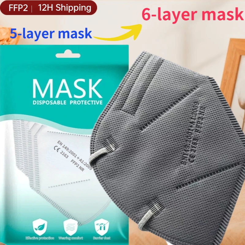 Upgrade 6layer Ffp2 Mask,face Mask Fpp2 Approved Mask Kn95 Black Masks Reusable Ffp2mask Masque