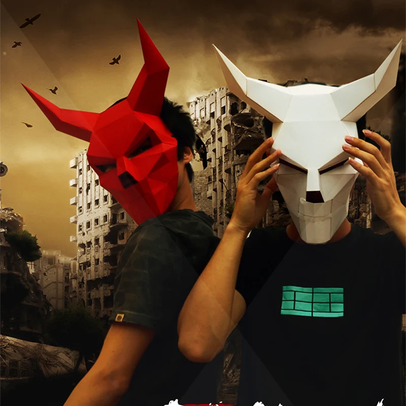 

Red Party Costume Paper White Bar Photography 3d Handmade Headgear Halloween Horrible Mask Terrorist Festival Creative Decor