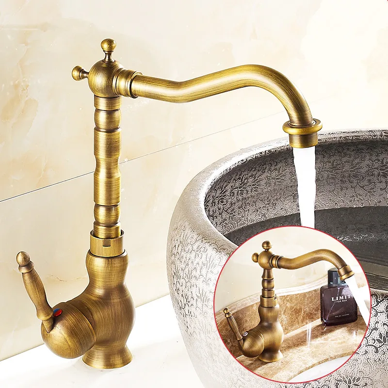 

Bathroom Sink Faucet Antique Bronze 360 Degree Turn Basin Faucet Water Tap Single Handle Cold and Hot Water