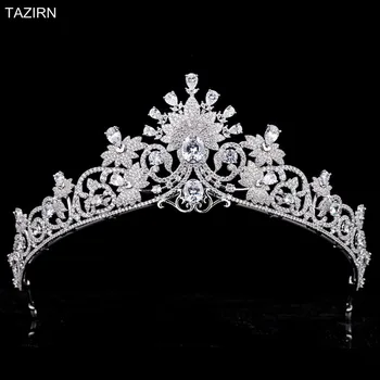 

Western Full Cubic Zirconia Leaves Design Tiaras and Crowns For Women Bride Zircon Princess Hair Jewelry CZ Pageant Headpieces