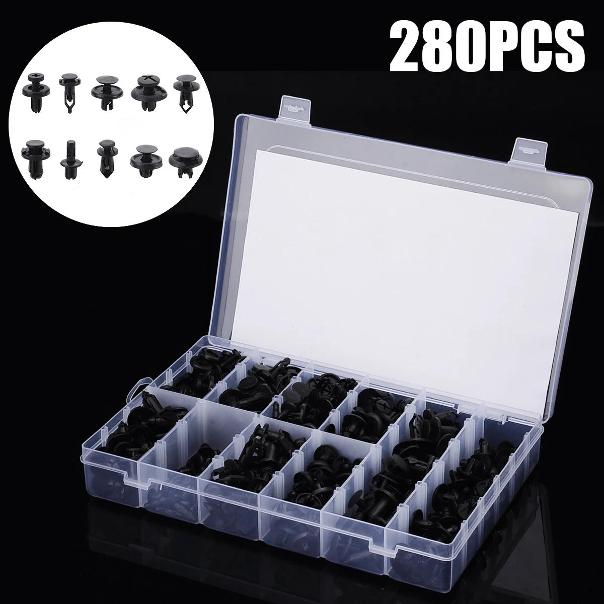 

280pcs Portable Black Plastic Car Fasteners Car Fender Bumper Fixing Retainer Clip Expanding Rivets for Audi Ford Honda Toyota