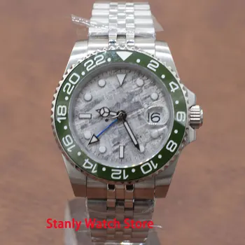 

Solid Bliger 40mm Grey Sterile Dial Green Ceramic Bezel Luminous GMT Function Stainless Steel Automatic Movement Men's Watches