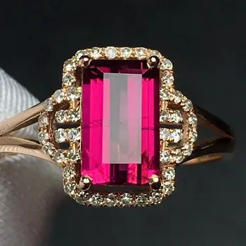 

Rubillite Ring Fine Jewelry Pure 18 K Gold Natural Rubi Tourmaline 2.2ct Gemstone Diamond Gift Female Rings for Women Fine Ring