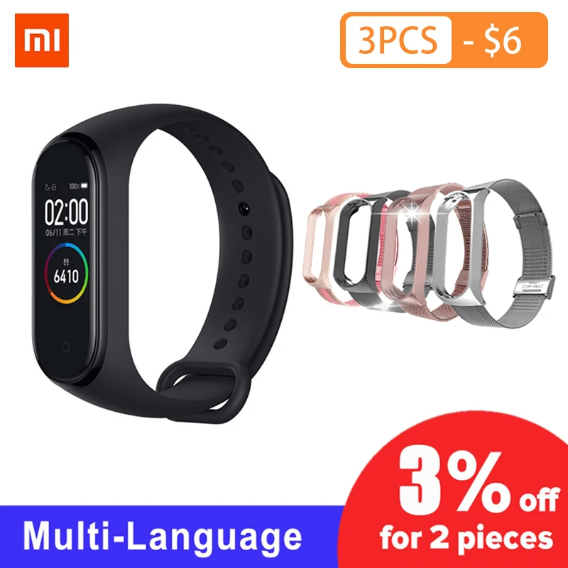 Pаспродажа Оригинальный Xiaomi Mi браслет 4 Bluetooth 5,0 Фитнес браслет AMOLED цветной сенсорный экран Музыка AI пульс