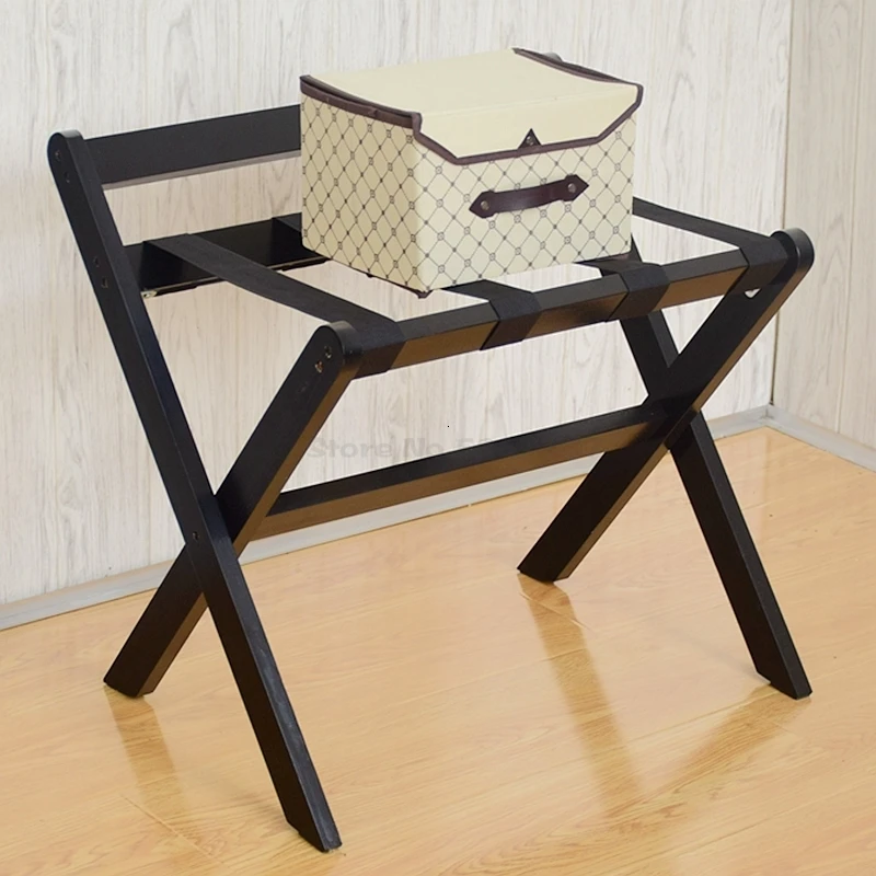 Hotel Luggage Rack Bedroom Shelf Floor Folding Home Bedside Clothes Room Solid Wood Hotel Furniture - Цвет: Black