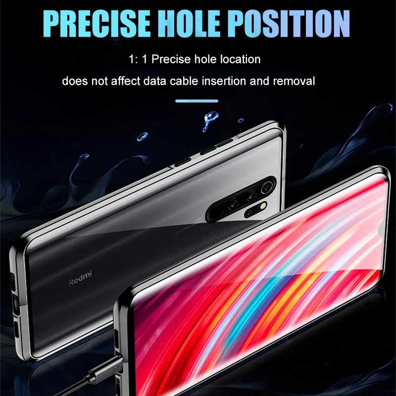 Роскошный магнитный металлический чехол с адсорбцией для Xiaomi Redmi Note 8 7 K20 Pro 8A двухсторонний стеклянный чехол для Xiaomi CC9 9se жесткий чехол