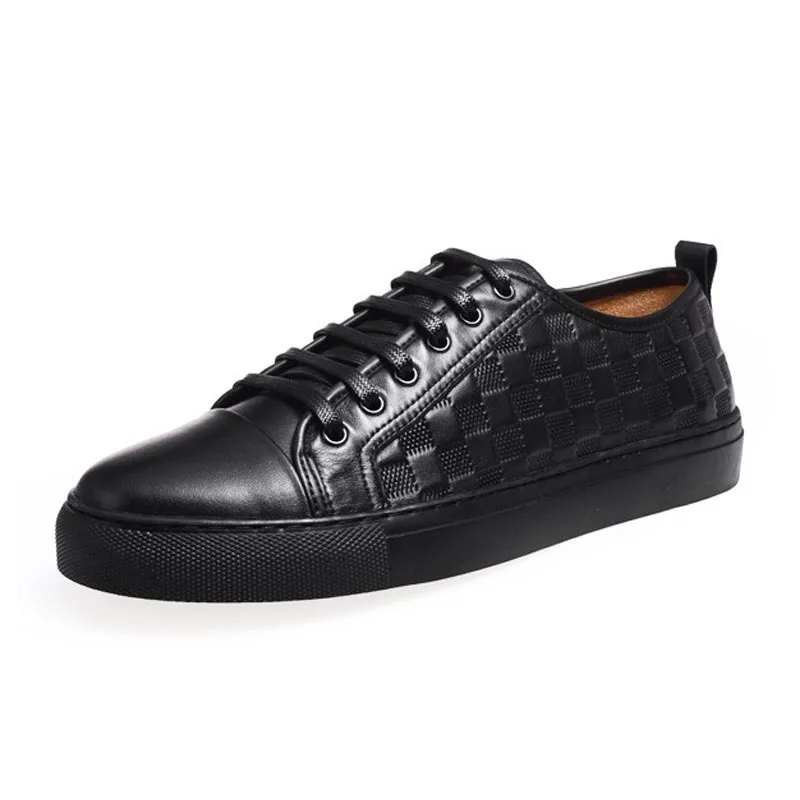 retro genuine leather plaid lace up shoes