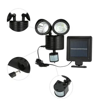 

22LED Double Head Lamp Solar Power Motion Sensor Wall Light Garden Yard Security Lamp Outdoor Waterproof Landscape Lamp