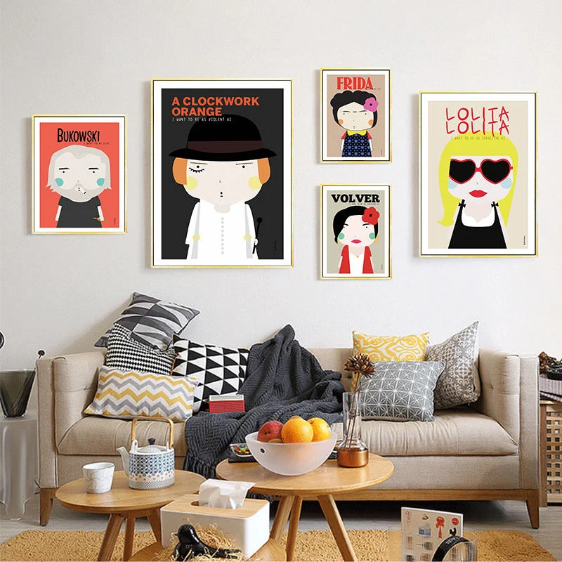 

YUMEART Lovely Cute Girl Cartoon Wall Art Canvas Painting Frida Kahlo Posters Prints Nursery Picture for Kids Baby Room Decor