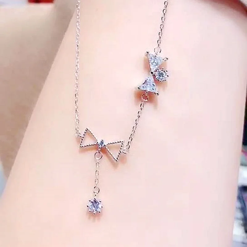 OMHXZJ,, XR183, Европейская мода, для женщин, для вечеринки, дня рождения, свадьбы, подарок с бантом, циркон, 925 пробы, серебряное ожерелье, 1 шт
