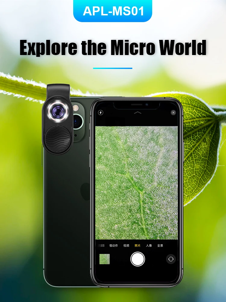 Lente do Telefone Microscópios de Vidro Conduziu a Luz com Grampo Universal para o Telefone Apexel Microscópio Micro Móvel Mini Bolso Lupa 100x 4 APEXEL 100X Microscópio Micro Lente Do Telefone