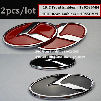 

2Pcs Car Front head Hood Rear Trunk Emblem Covers 130mm*65mm 110mm*56mm Black/red For Rio Ceed Sportage Soul Cerato K2 k3 k5