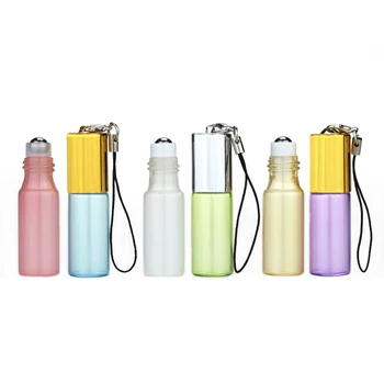 

New 1PC Mini 5ml Travel Pot Portable Empty Refillable Glass Sample Roll on Bottle with Pendant For Essential Oil Liquid Perfume