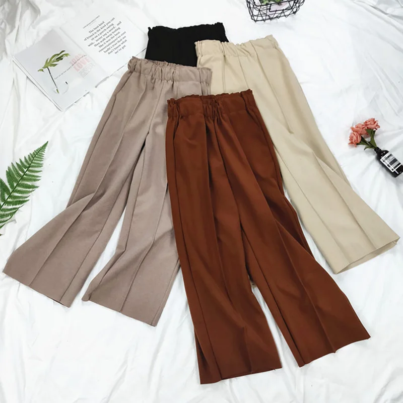 

Elegant Warm Thick Pants Women Elastic Waist Wide Leg Pant Female Trousers Loose Casual Female Pants 2019 Autumn Winter