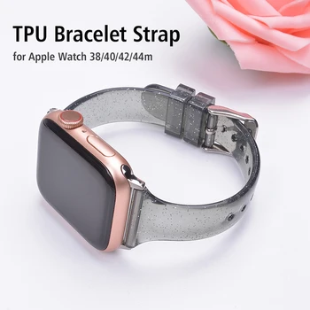 

Black Bracelet for Apple Watch Band for Men Women Correa Crystal Clear Transparent Replacement Strap iWatch 5 4 3 38mm 44mm 40mm
