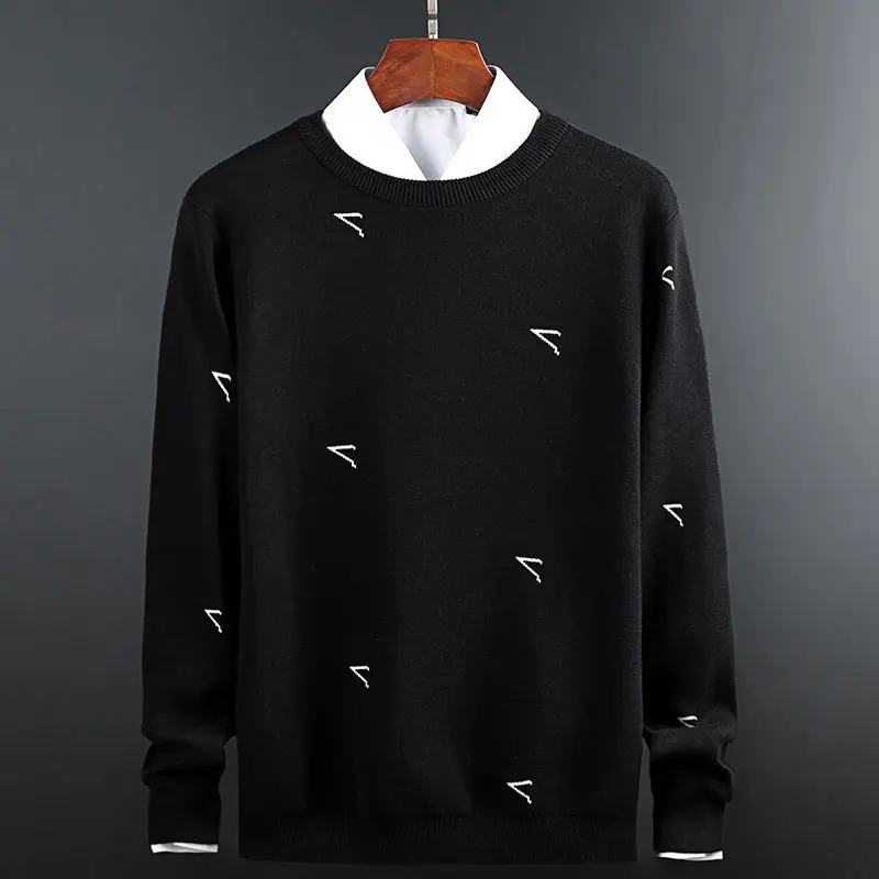 Men'S Knit Round Neck Pullover Men Sweater Jacquard Cotton Sweater Mens Casual Slim Man Knit Sweater Solid Color  Sweater Male