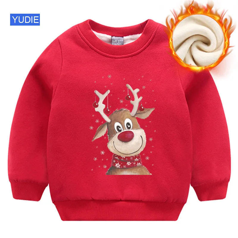 

Kids Christmas Hoodies Sweaters Clothing Warm Winter Children Sweatshirt Pullover Plus Velvet Boys Girls Clothes Matching Outfit