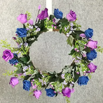 

Artificial Flowers Blue and Purple Rose Wreath Spring Wreath Outdoor for Front Door Wall Window Party Wedding Décor
