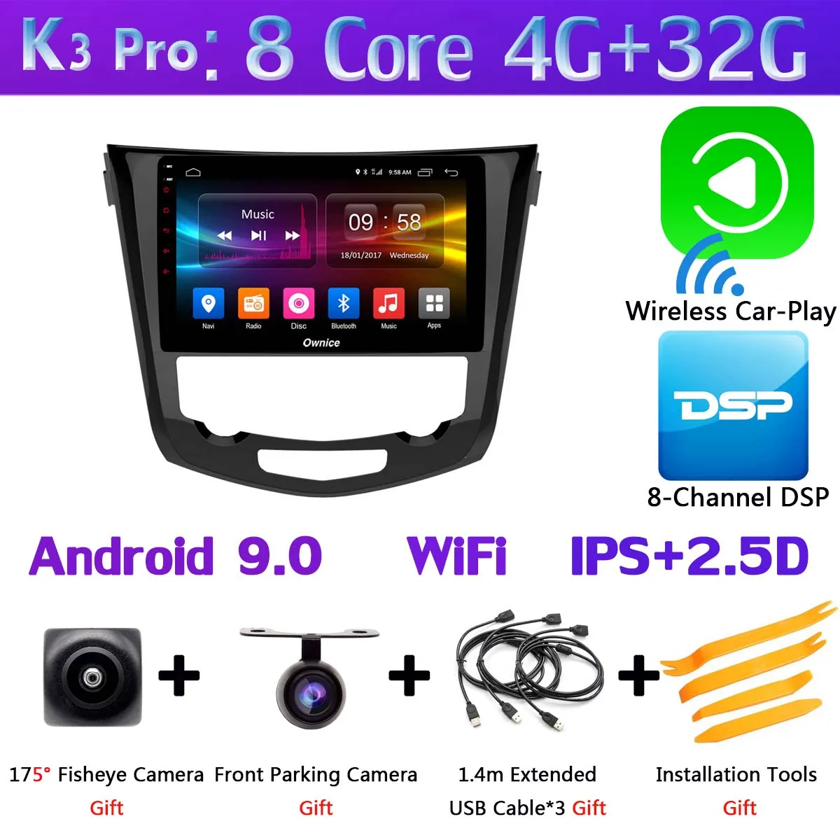 360°Camera 4G+ 64G Android 9,0 Автомобильный мультимедийный радио для Nissan X Trail X-Trail 2013 gps DSP CarPlay - Цвет: K3 Pro CarPlay