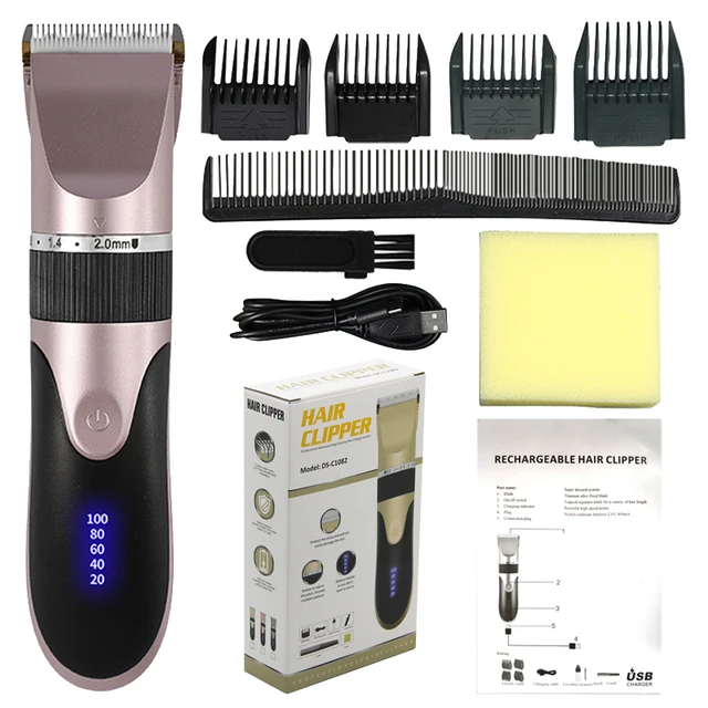 Professional Hair Clipper Men's Barber Beard Trimmer Rechargeable Ceramic Blade Hair Cutting Machine Adult Kid Haircut Low Noise pink wiht Box