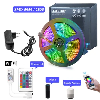 

LED Strip Light 5M 10M 15M 2835 SMD 5050 RGB LED Lights DC 12V Luces LED Flexible Ribbon Tape IR WiFi Controller + Adapter EU